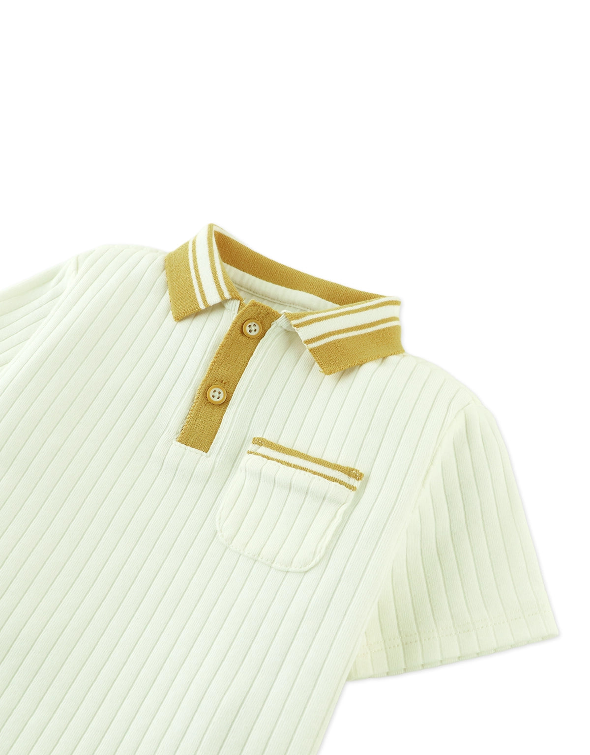 Baby Koa Ribbed Cotton Polo with Contrast Collar Stripes and Patch Pocket