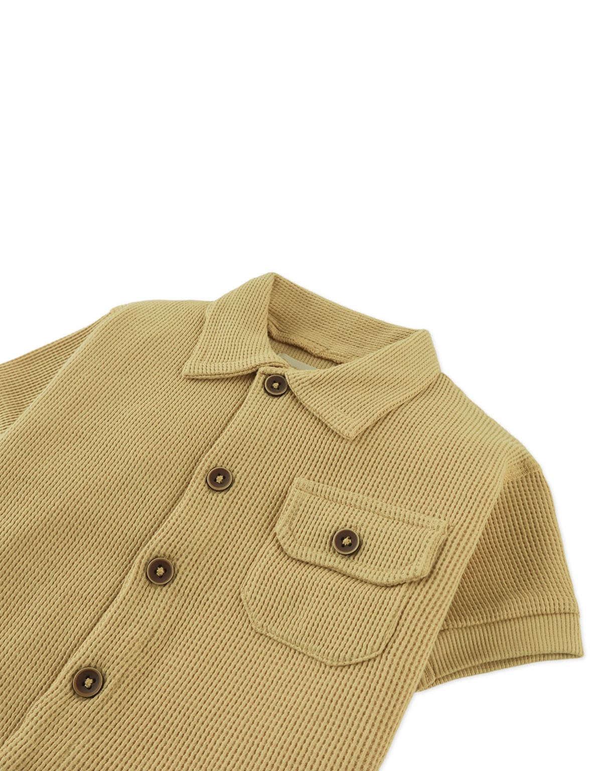 Baby Pio Waffle Button-Up Polo with Patch Pocket