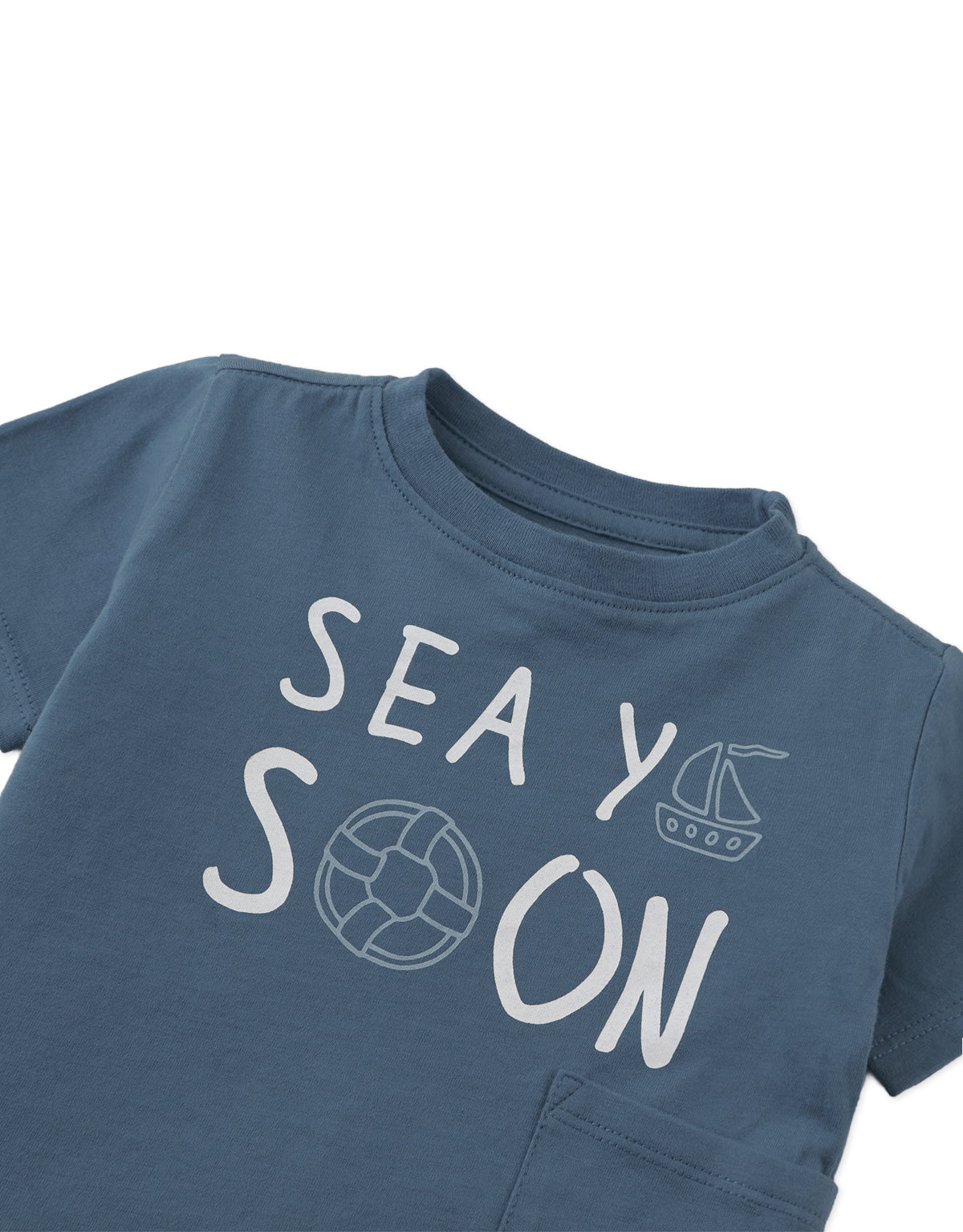 Baby Andre Graphic Tee with "Sea Ya Soon" Print and Side Patch Pocket