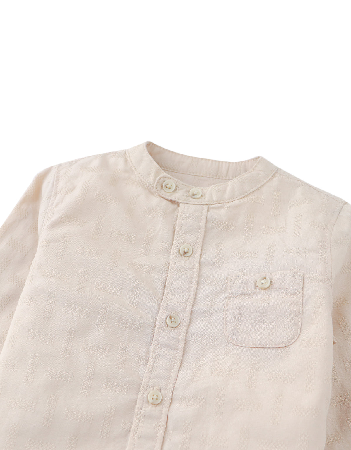 Baby Dot Textured Pattern Extended Collar Band Shirt front view