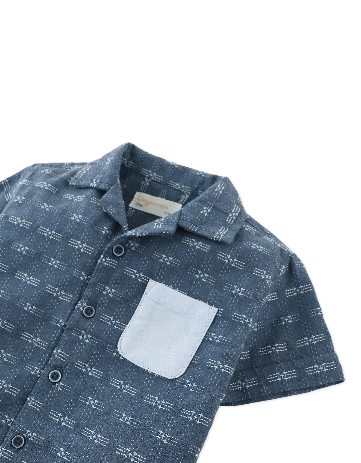 Baby Taiga Sashiko-Inspired Woven Shirt with Contrast Patch Pocket