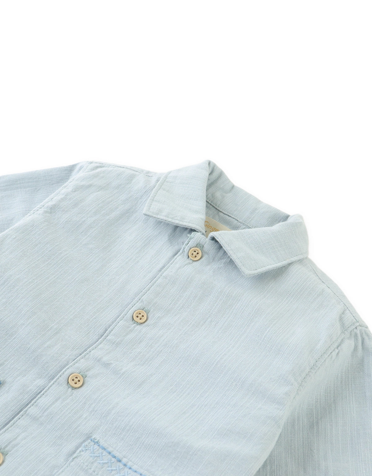 Baby Kaito Button-Up Shirt with Patch Pockets and Embroidered Border