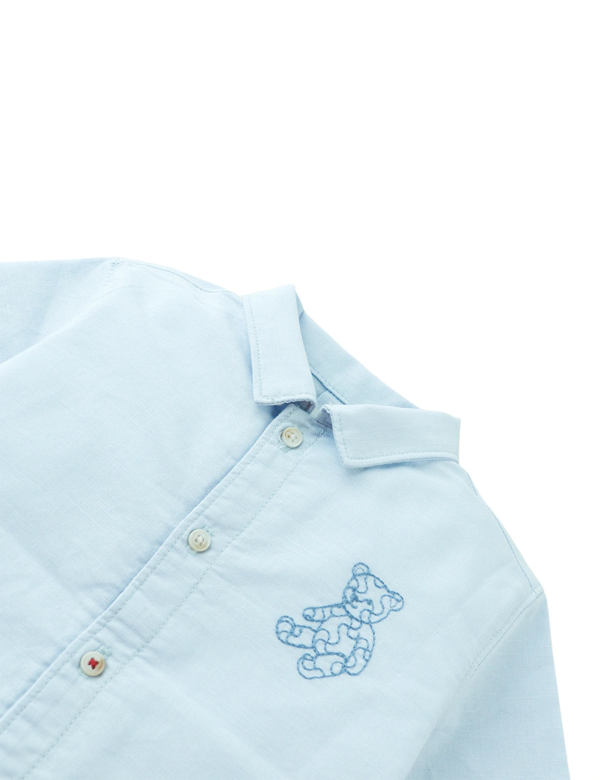 Baby Corbin Linen-Cotton Button-Up Shirt with Sashiko Bear Embroidery