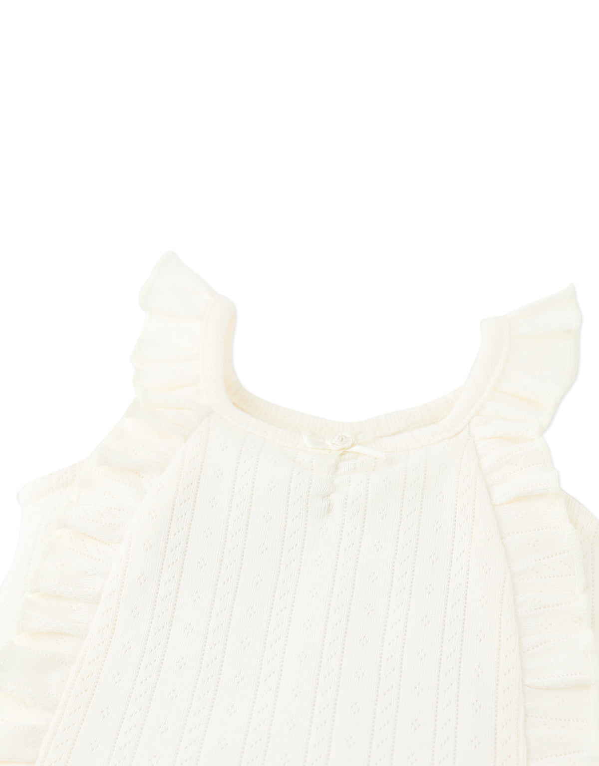 Baby Freyja Diamond Row Pointelle Jersey Knit with Ruffles & Rosette Details