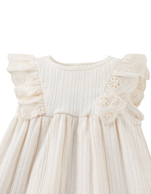 Baby Elowyn Ruffle Sleeved Dress with Embroidery Details front view