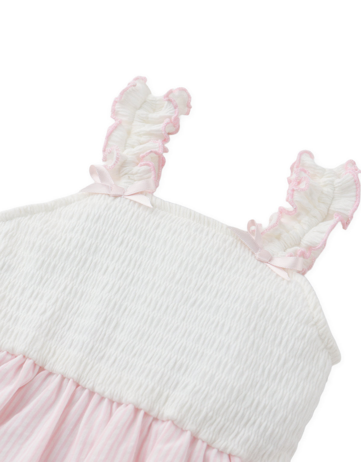 Baby Gia Ruffle-Sleeve Seersucker Bubble Dress with Bows