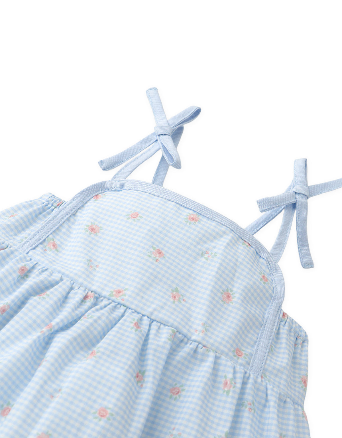 Baby Mary Ditsy Floral Gingham Strappy Dress with Bows