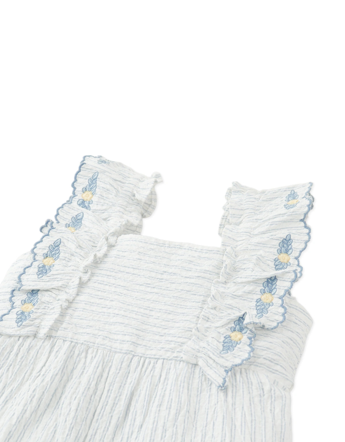 Baby Paloma Striped Ruffle Sleeve Jumpsuit with Scallop Embroidery