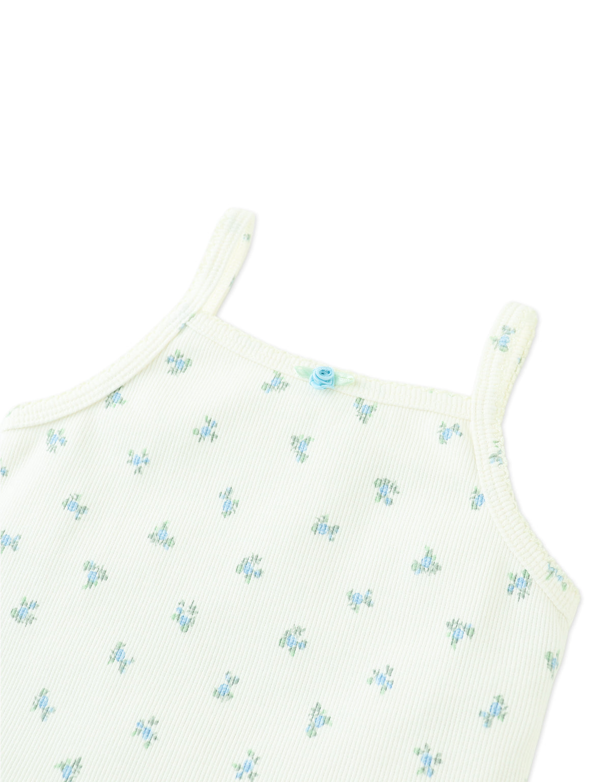 Baby Lila Ribbed Tank Top with Floral Print and Picot Edge