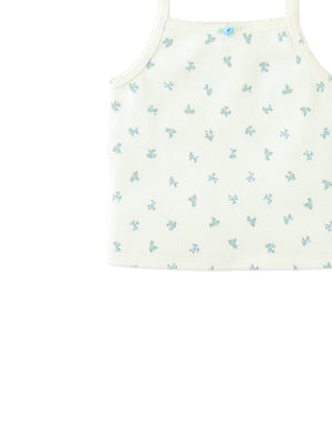 Baby Lila Ribbed Tank Top with Floral Print and Picot Edge style detail