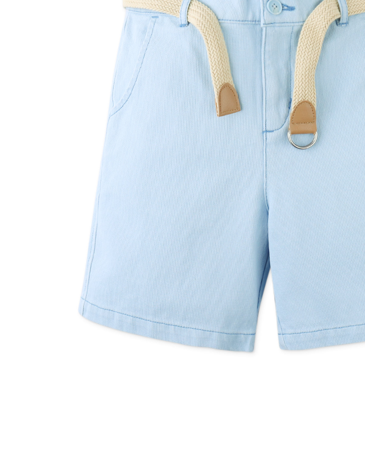 Sam Regular Fit Bedford Cord Shorts with Braided Cotton Belt close-up detail