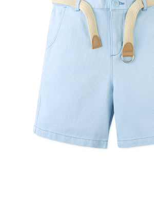 Sam Regular Fit Bedford Cord Shorts with Braided Cotton Belt close-up detail