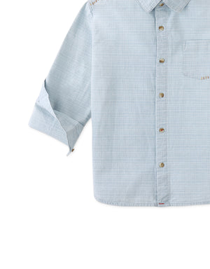 Julius Washed Denim Shirt with Contrast Thread close-up detail