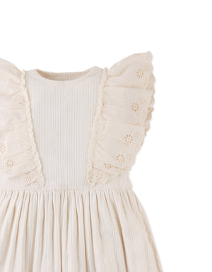Liberty Multiribbed Dress with Eyelet Ruffle Sleeves close-up detail