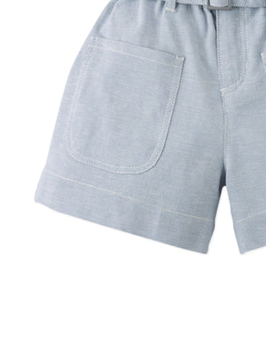Amara Linen-like Cotton Shorts with Big Pockets, & Belt close-up detail