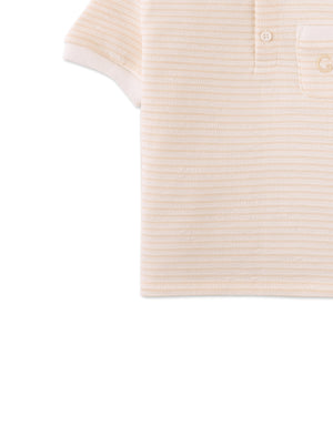 Baby Eren Textured Striped Polo Shirt with Pocket style detail