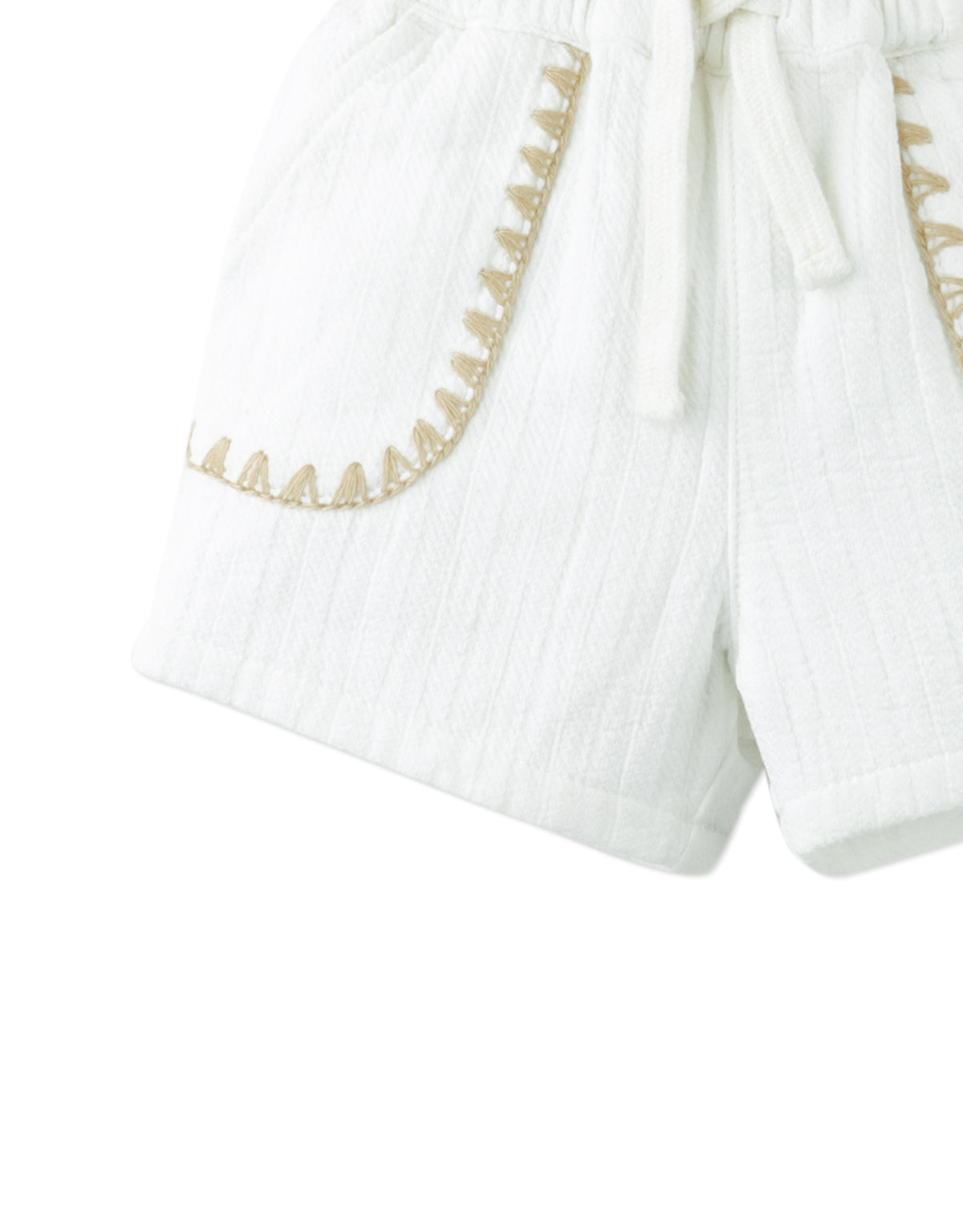 Baby Marlow Drawstring Shorts with Contrast Stitching fabric and fit detail