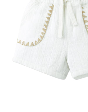 Baby Marlow Drawstring Shorts with Contrast Stitching fabric and fit detail