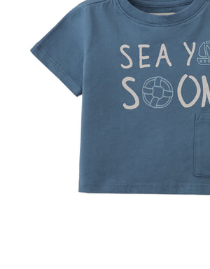 Baby Andre Graphic Tee with Sea Ya Soon Print and Side Patch Pocket style detail