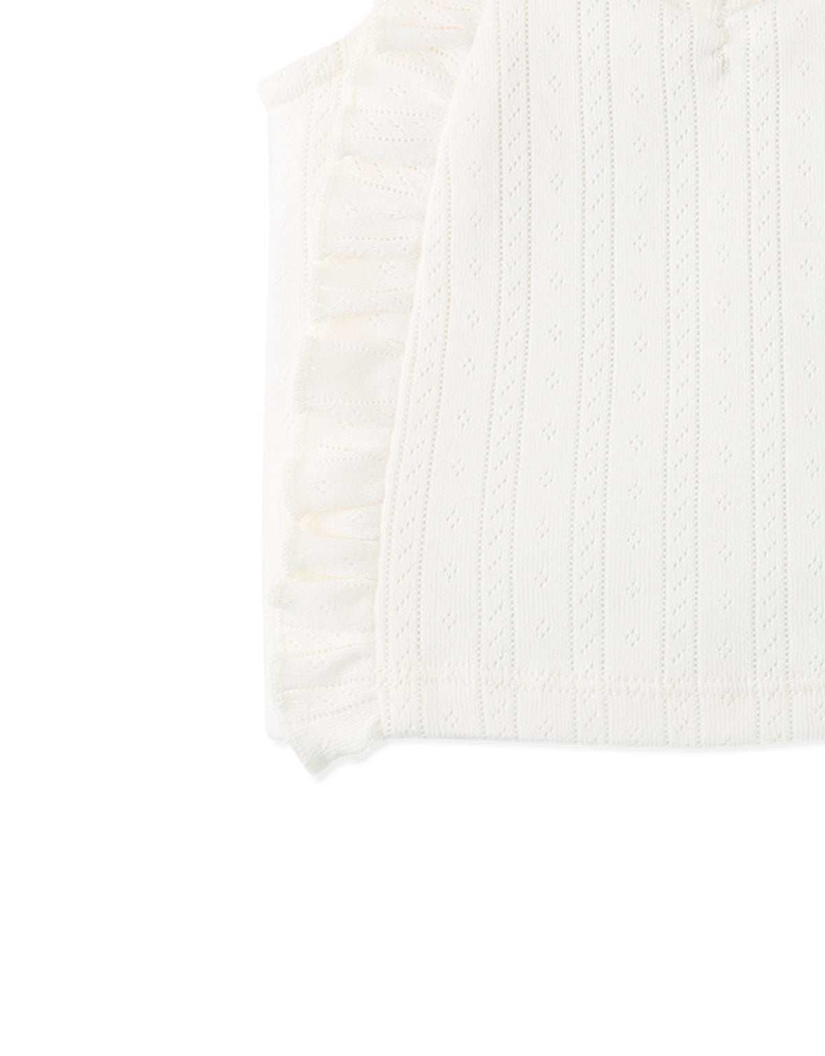 Baby Freyja Diamond Row Pointelle Jersey Knit with Ruffles & Rosette Details style detail