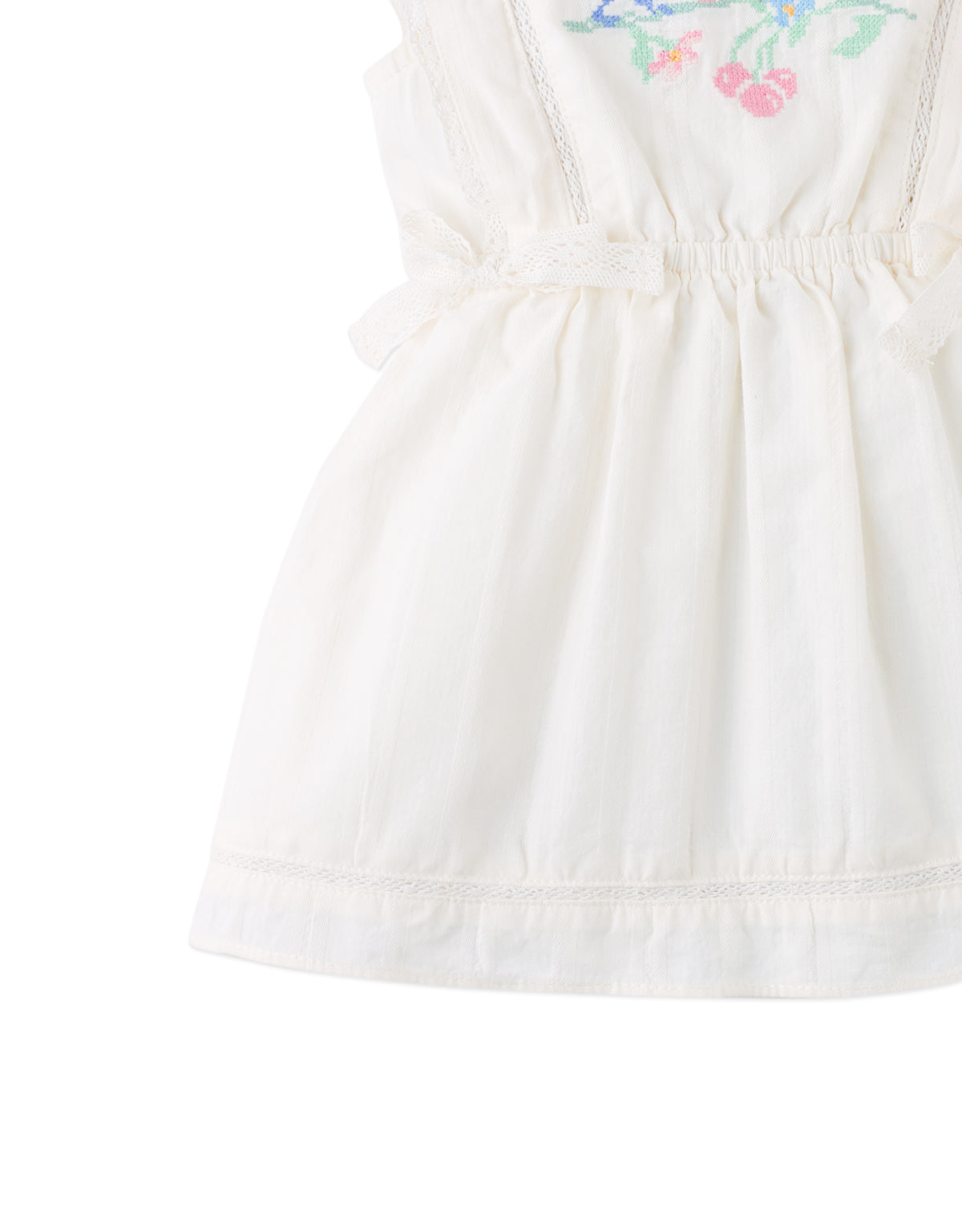 Baby Charlee Cross-Stitch Embroidered Dress with Waist Bows style detail