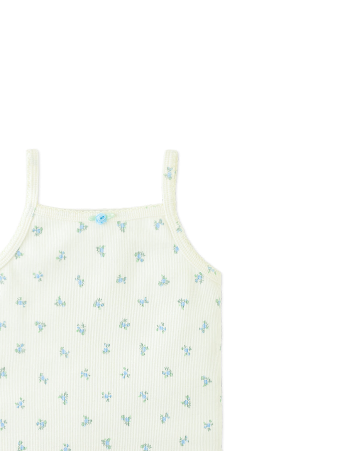 Baby Lila Ribbed Tank Top with Floral Print and Picot Edge close-up detail