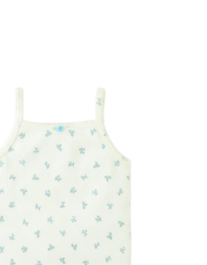 Baby Lila Ribbed Tank Top with Floral Print and Picot Edge close-up detail