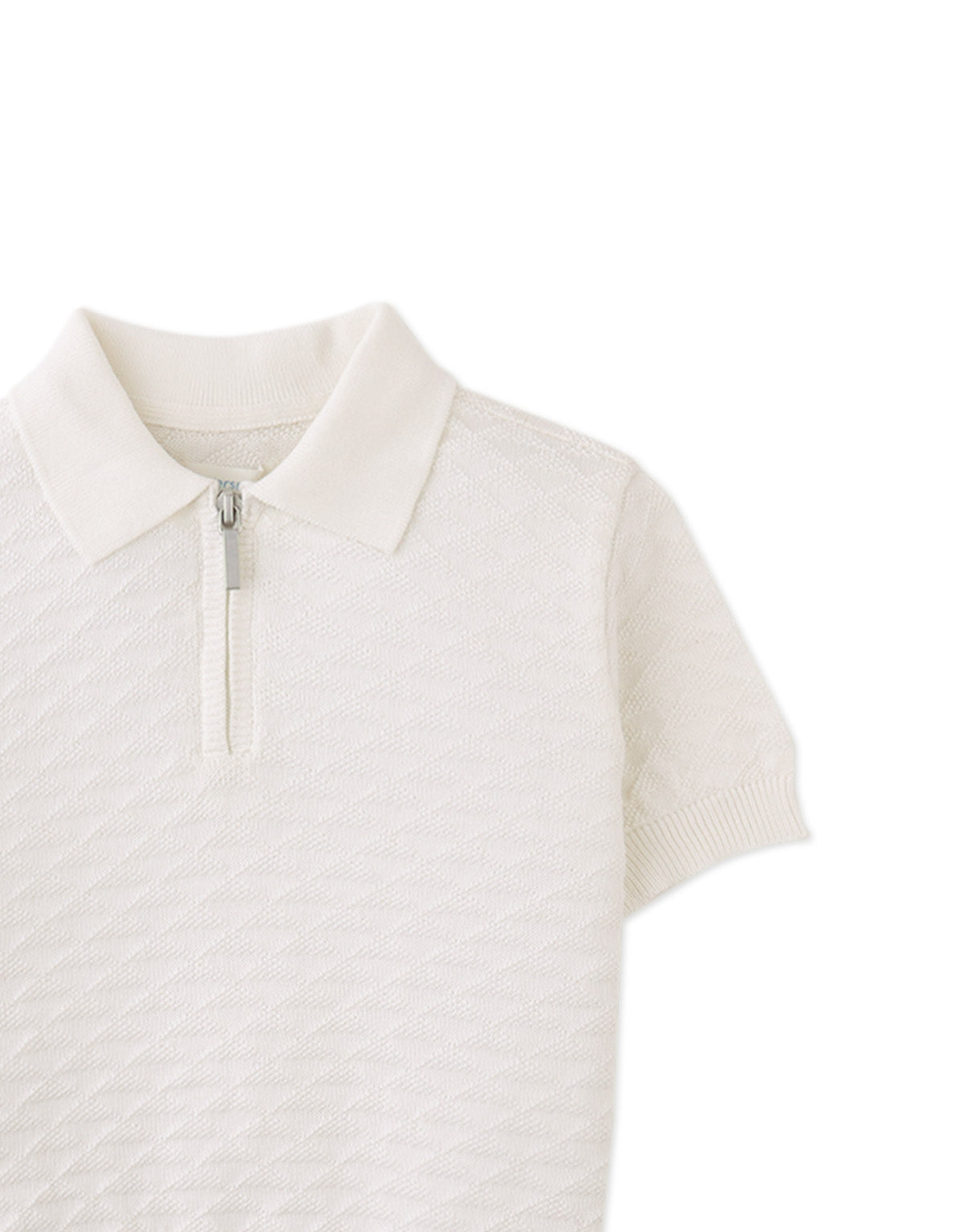 Ludwig Triangle Jacquard Knit Polo with Half-Zip and Ribbed Cuffs close-up detail