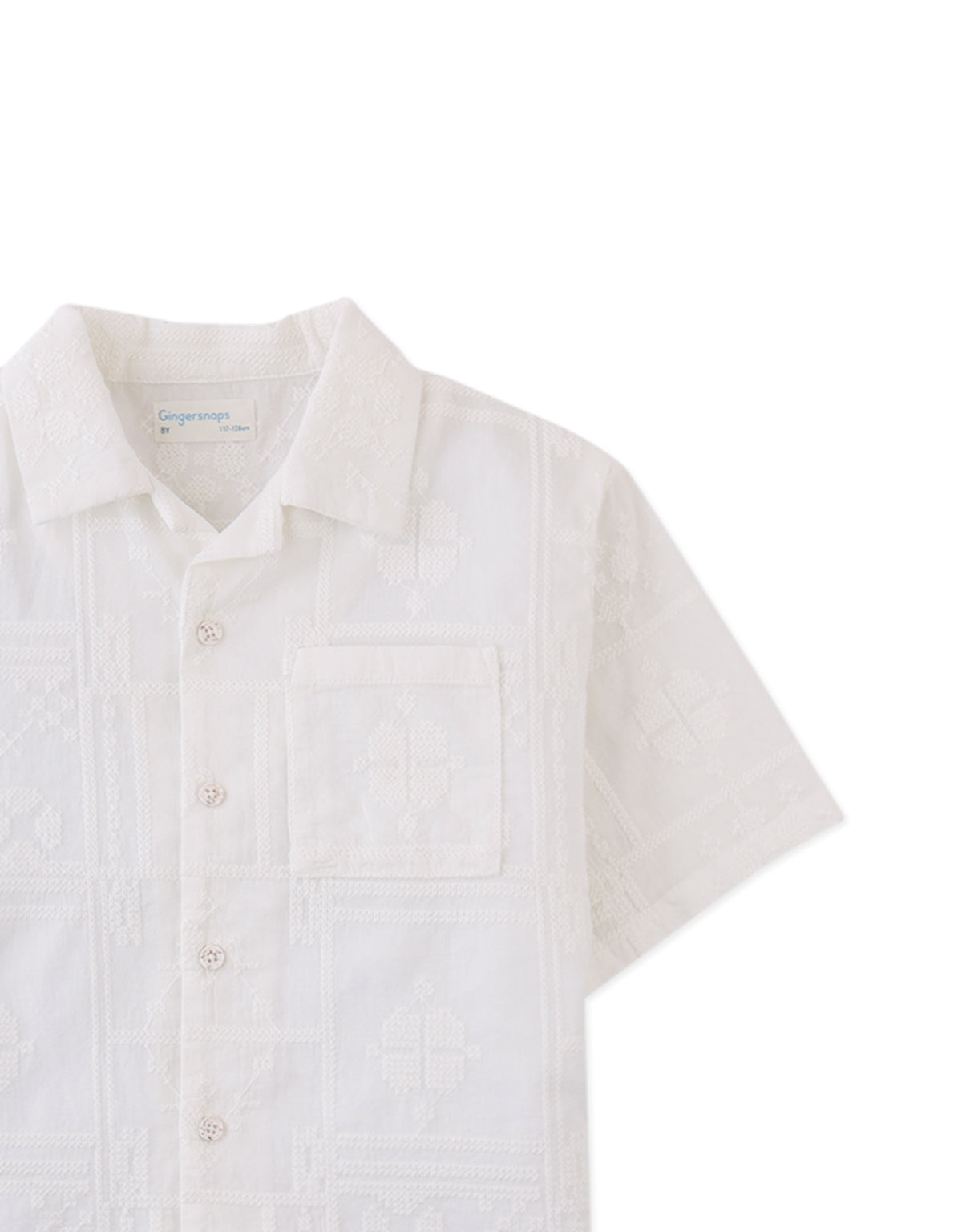 Timothy Embroidered Camp Collar Button-Down Shirt close-up detail