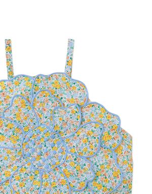 Eloise Halter Top with Large Flower Appliqué & Contrast Stitching close-up detail