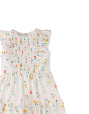 Chisa Tiered Smocked Maxi Dress with Ruffle Sleeves close-up detail