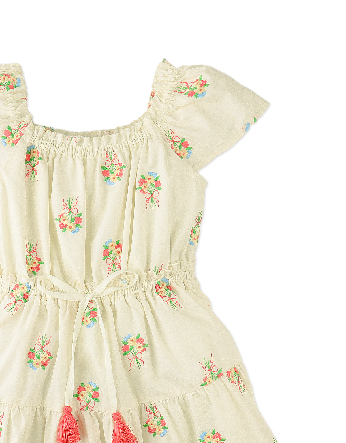 Avery Embroidered Dress with Bubble Sleeves close-up detail