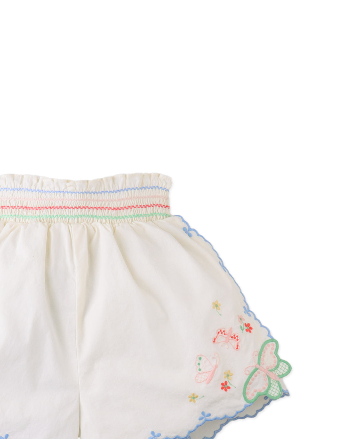 Jisoo Shorts with Butterfly Embroidery & Scalloped Edges close-up detail