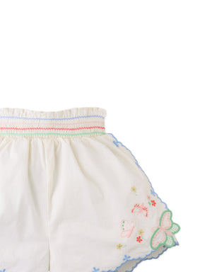 Jisoo Shorts with Butterfly Embroidery & Scalloped Edges close-up detail