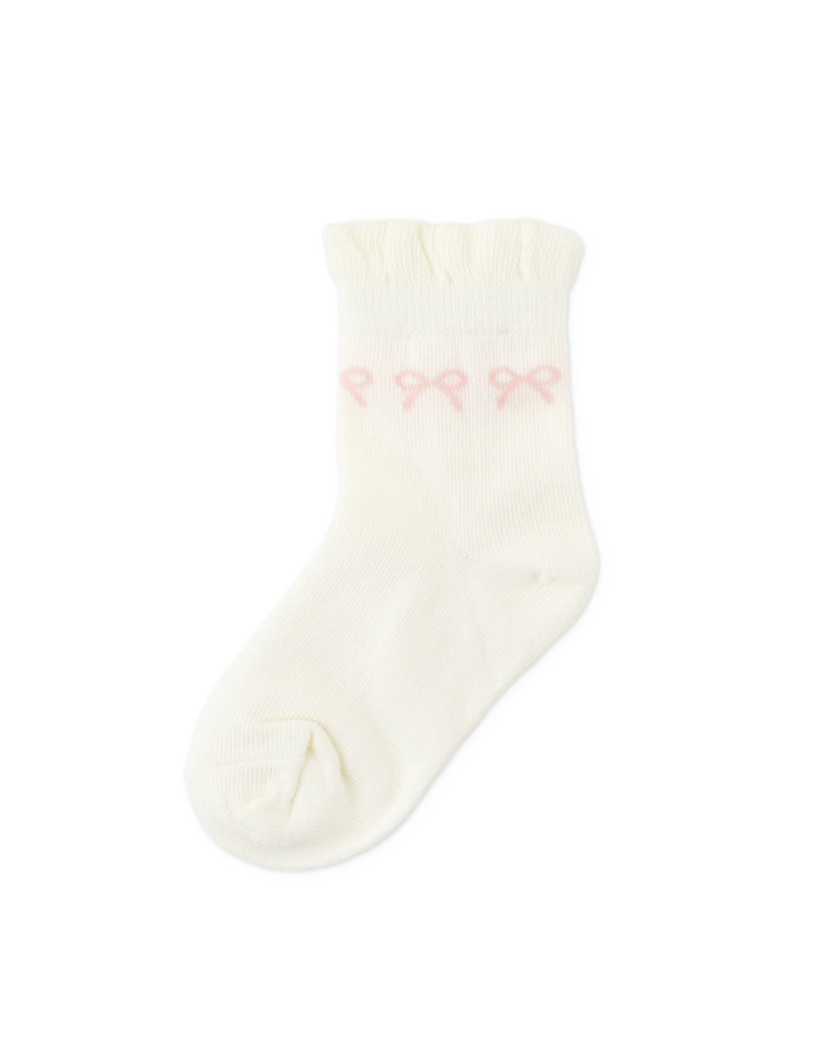 Frilly Crew Socks with Bow Intarsia Design close-up detail