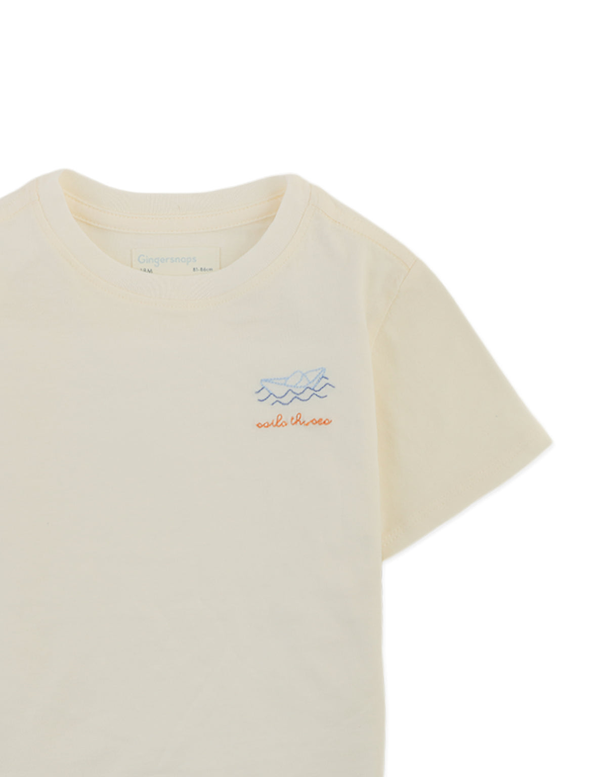 Baby Paco Tee with Embroidered Paper Boat Detail close-up detail