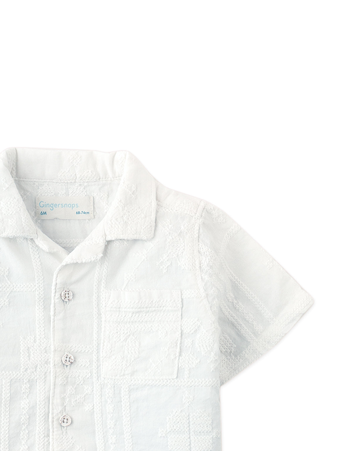 Baby Timothy Embroidered Camp Collar Shirt close-up detail