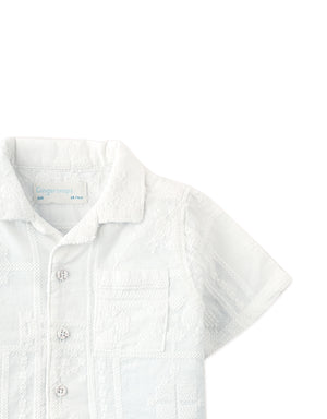 Baby Timothy Embroidered Camp Collar Shirt close-up detail