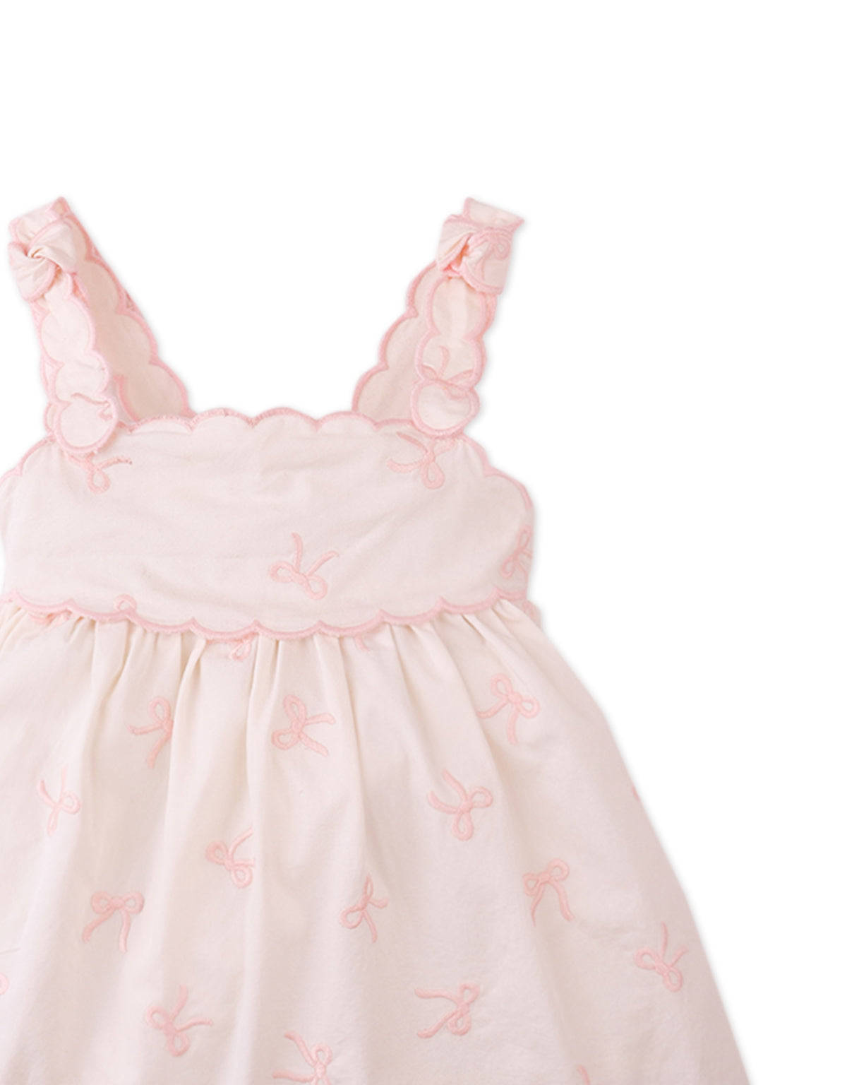 Baby Kara Poplin Dress with a Scalloped Top & Tie Straps close-up detail