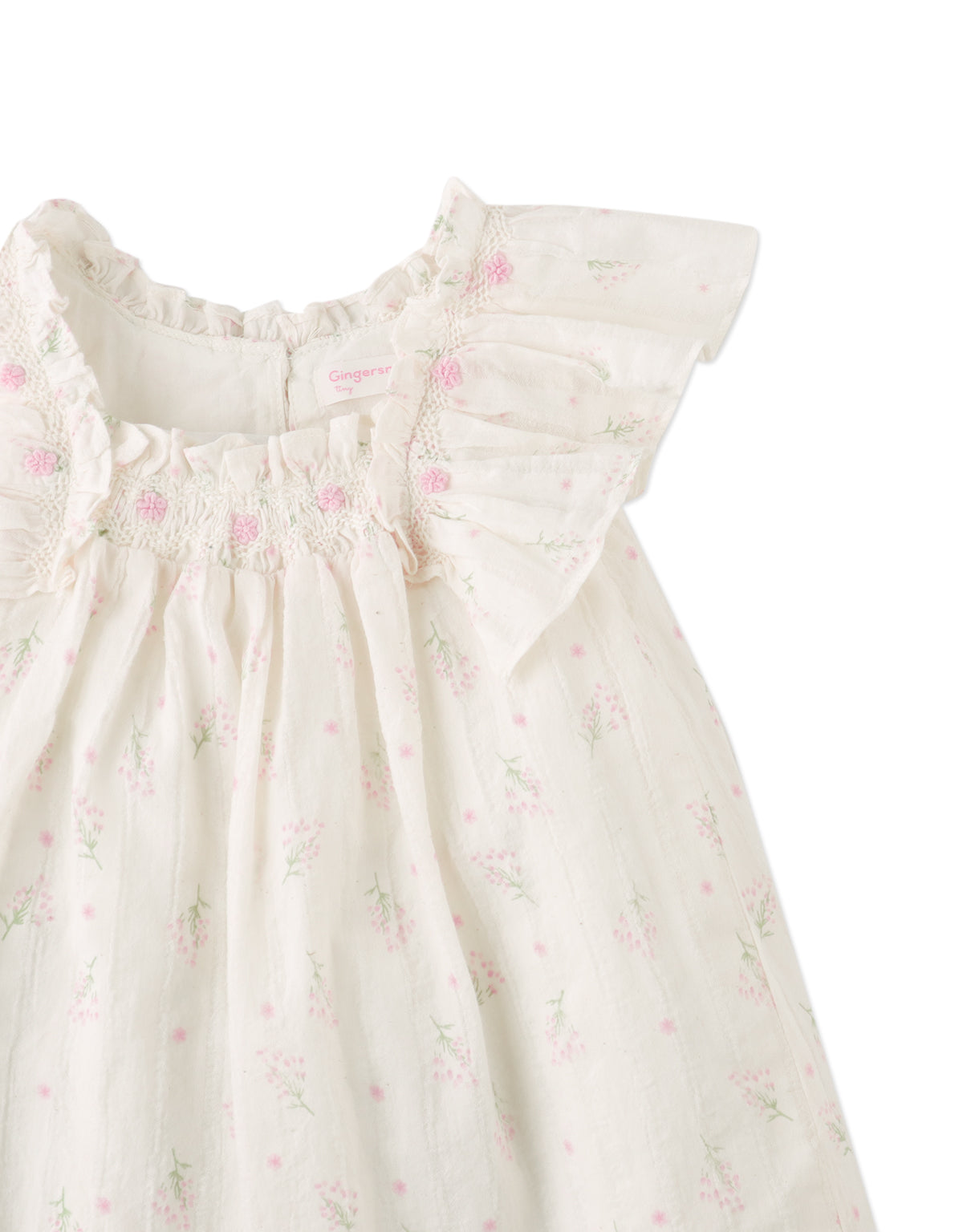 Baby Maia Embroidered Motif Dress with Smocking close-up detail