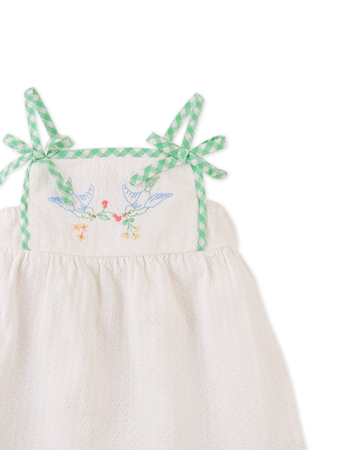 Baby Aviana Embroidered Dress with Straps and Bows close-up detail