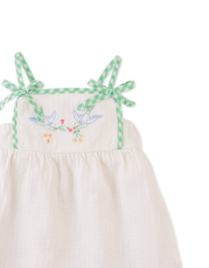 Baby Aviana Embroidered Dress with Straps and Bows close-up detail