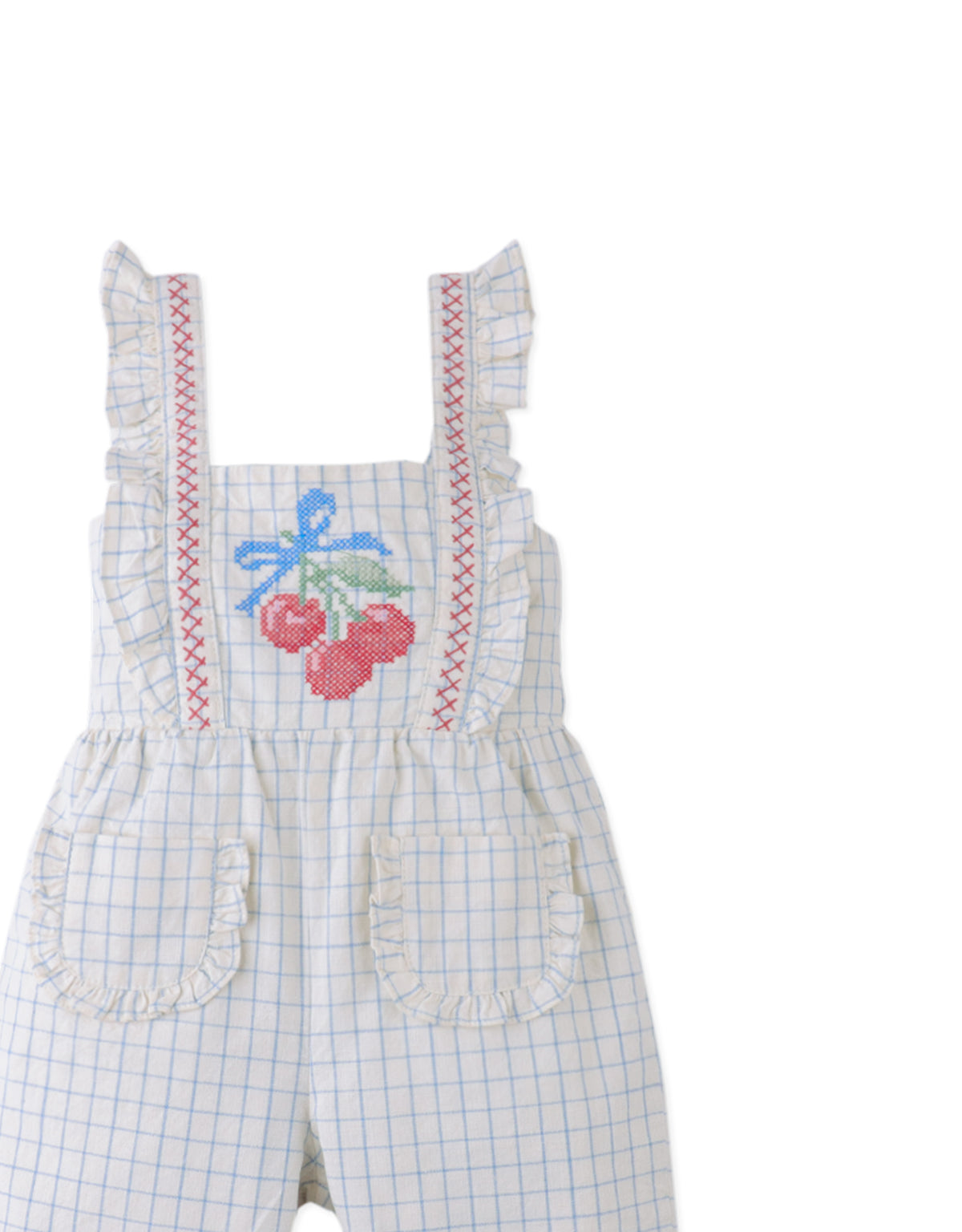 Baby Phoebe Striped Jumpsuit with Ruffles & Embroidered Details close-up detail