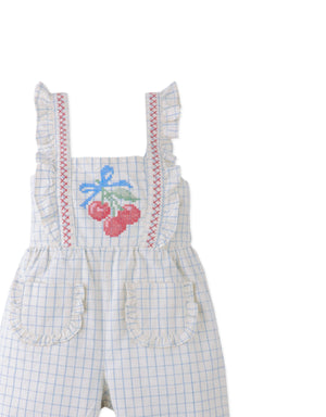 Baby Phoebe Striped Jumpsuit with Ruffles & Embroidered Details close-up detail