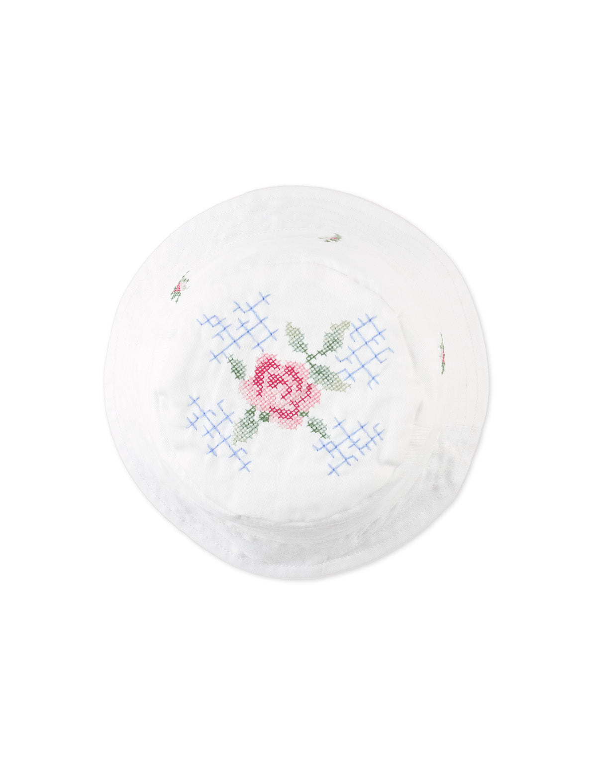 Aria Bucket Hat With Crosstitch Embroidery close-up detail