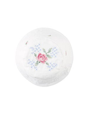 Aria Bucket Hat With Crosstitch Embroidery close-up detail