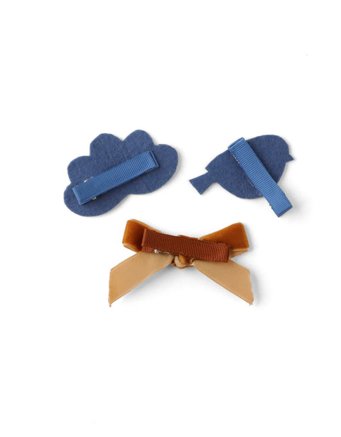 GIRLS FAUX LEATHER AND VELVET BOW CLIP SET