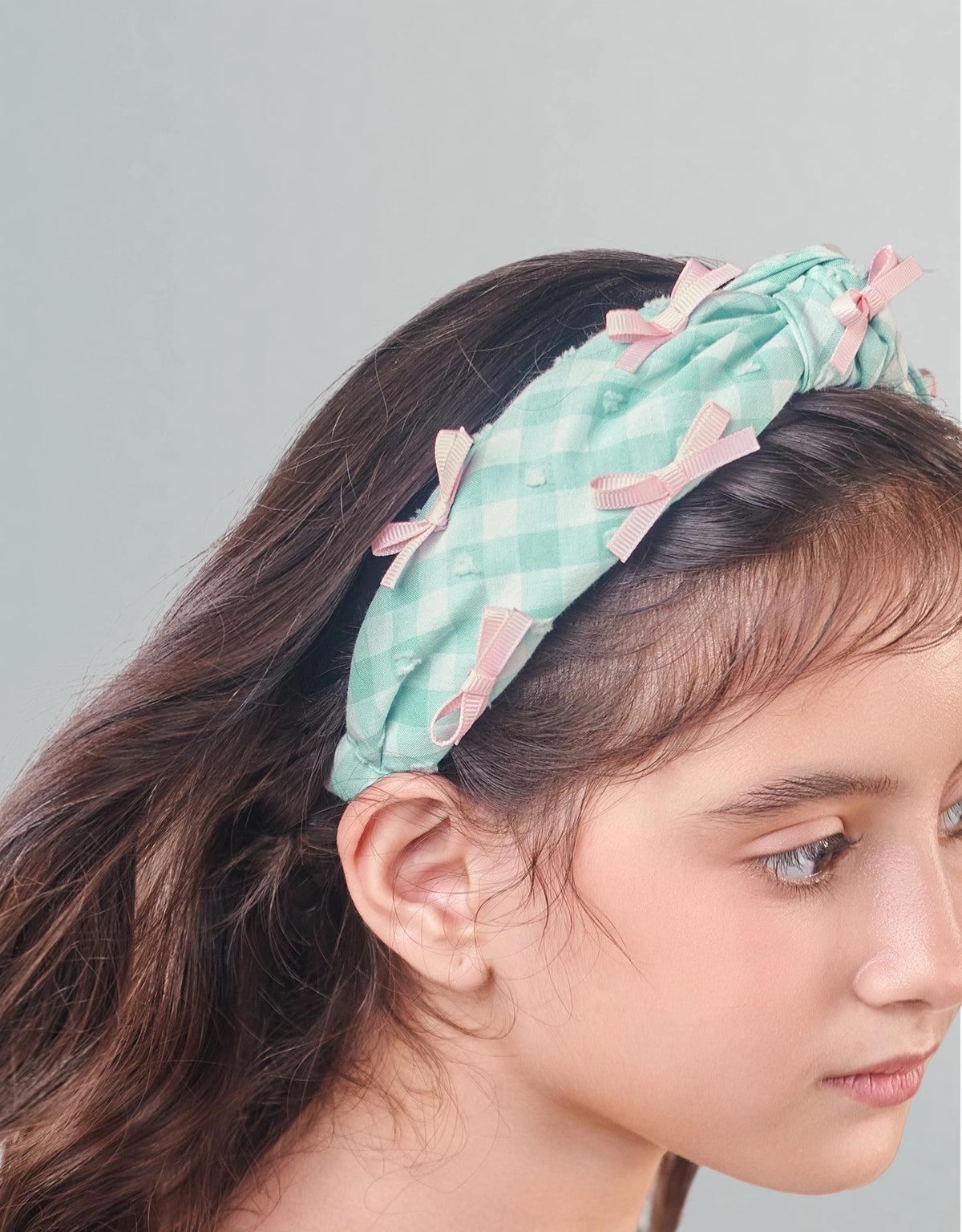 TAYLOR WIDE GINGHAM HEADBAND WITH GROSSGRAIN BOWS