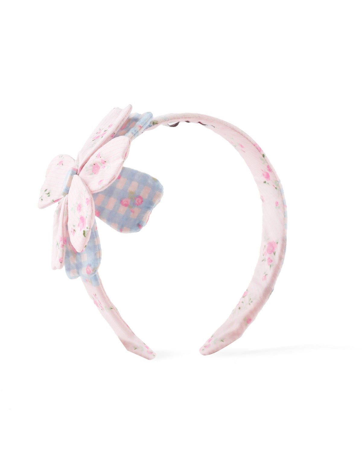 Zinnia Patchwork Headband With Flower Applique front view