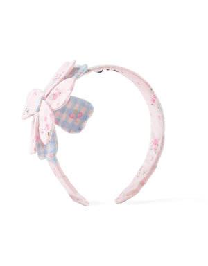 Zinnia Patchwork Headband With Flower Applique front view
